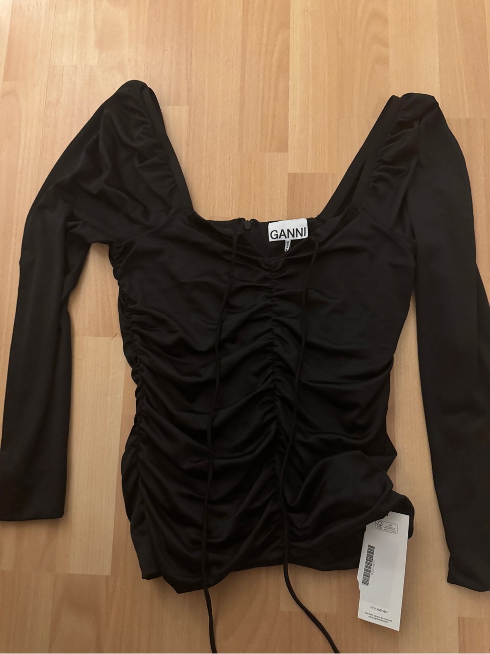 Ganni Black Ruched Long-Sleeve Halter Top - Picture 5 of 7